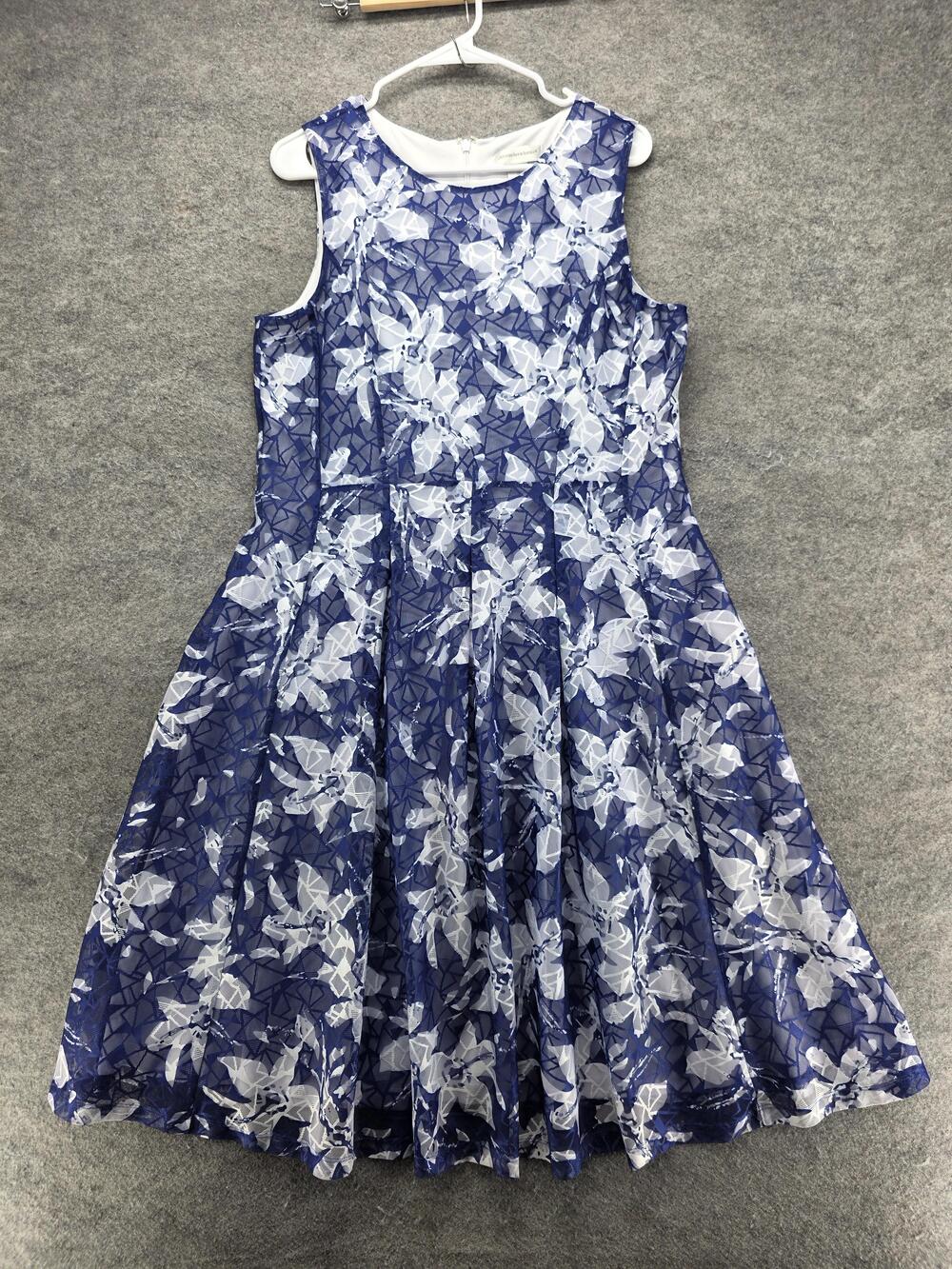 Christopher & Banks Dress Womens 12 Blue Fit & Flare Knee Length Sleeveless